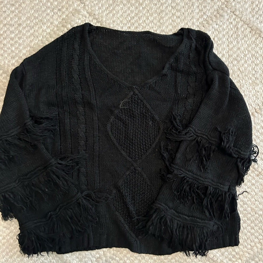 Black Fringed Women's Sweater